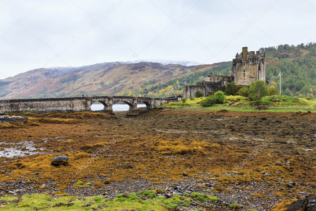 Eilan Donan castle at low water in Scotland