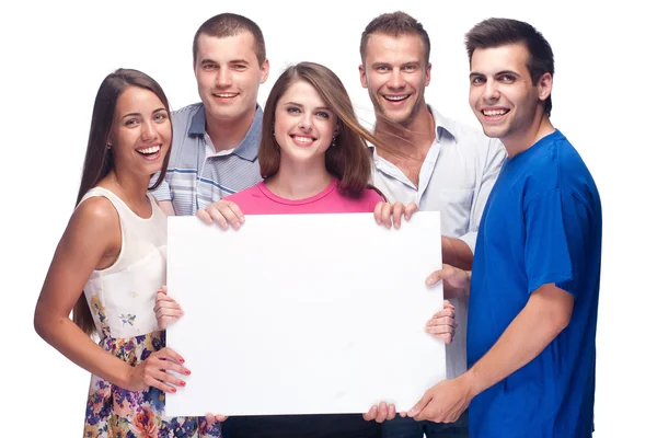Group of holding a blank billboard — Stock Photo, Image