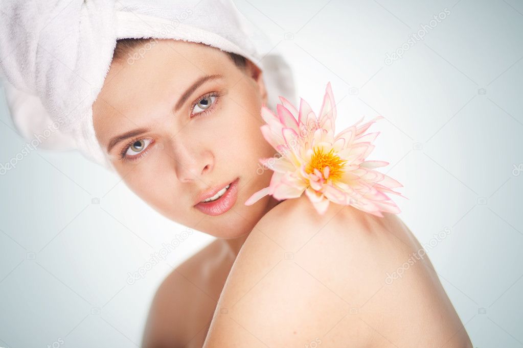 Beauty woman wearing hair towel