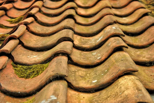 Uma vista de um telhado com pantil tles — Fotografia de Stock