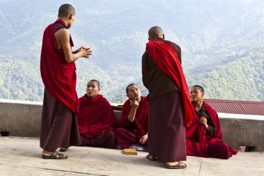 MONKS DISCUSSING IN NALANDA BHUDDIST COLLEGE - PUNAKHA - BHUTAN clipart