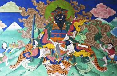 Hand Painted Mural of Bhuddist tale in Mongar Dzong - Bhutan clipart