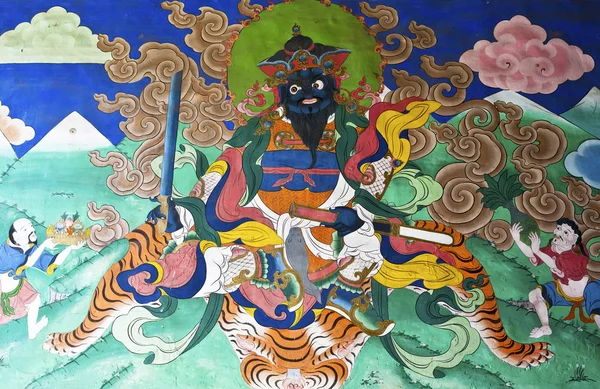 Handgemaltes Wandbild der Bhuddisten Geschichte in Mongar Dzong - Bhutan — Stockfoto