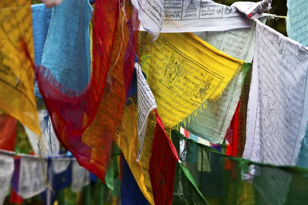 五颜六色的经幡在不丹 — 图库照片