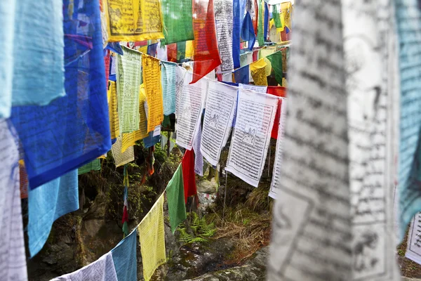 Bunte Gebetsfahnen in Bhutan — Stockfoto