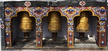 PRAYER WHEELS IN CHIMI LAKHANG - PUNAKHA - BHUTAN clipart