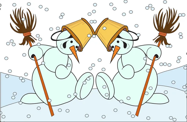 Bonhommes de neige de Noël danse — Image vectorielle