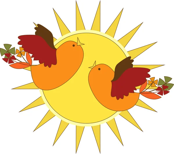 Latające ptaki przed słońcem — Wektor stockowy