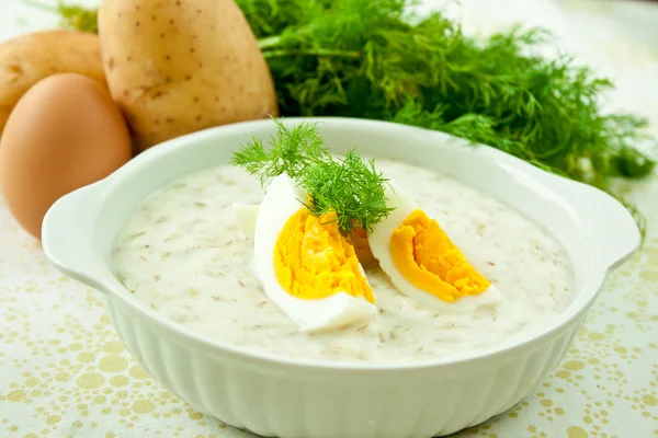 Dill soup with egg Stock Image