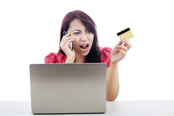 Mulher infeliz compras online — Fotografia de Stock