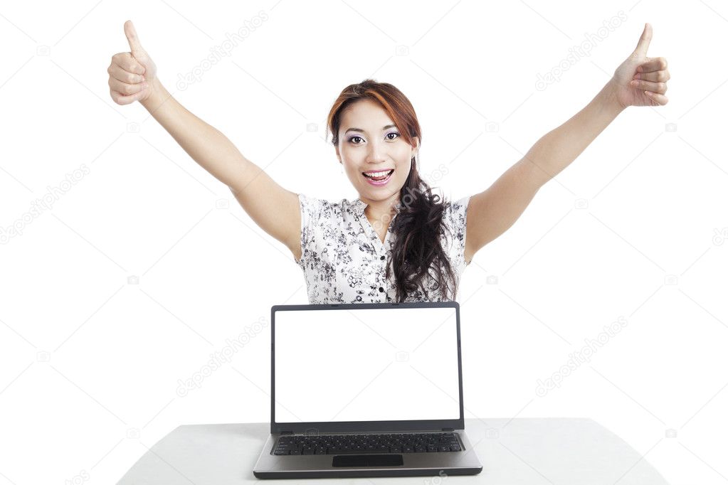 Thumbs-up of success businesswoman