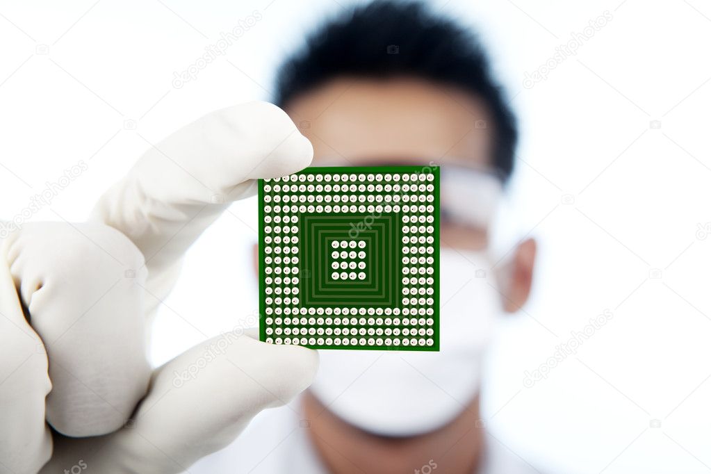 Closeup of microchip computer