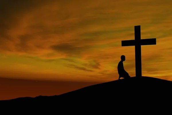 Hora kříž s modlitbou — Stock fotografie