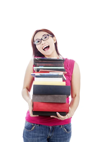 Kvinnlig student bär böcker — Stockfoto