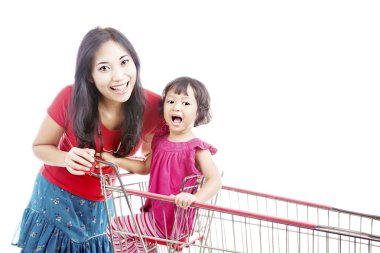 Mother with daughter on trolley clipart