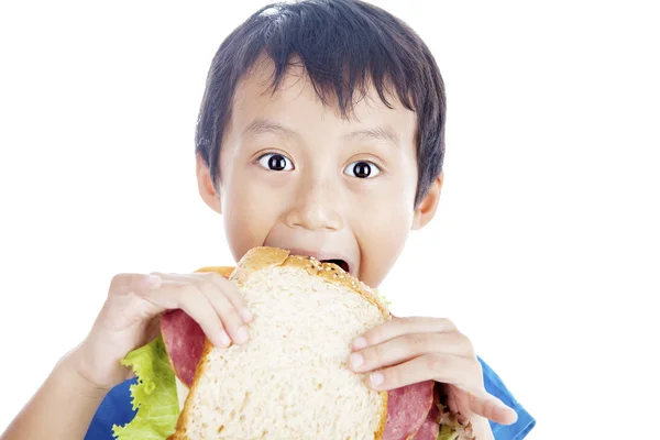 Eating big sandwich — Stock Photo, Image