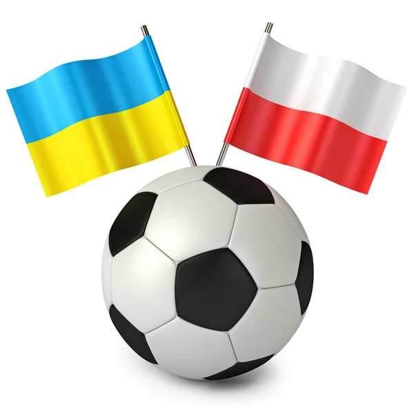 3 d レンダリングとサッカー ボールのポーランド ウクライナをフラグします。 — ストック写真