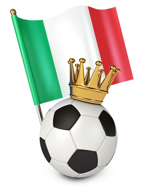 Pelota de fútbol con una corona dorada. Bandera de Italia — Foto de Stock