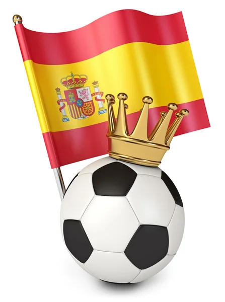 Pelota de fútbol con una corona dorada. Bandera de España — Foto de Stock