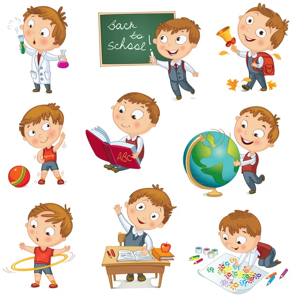 Cute schoolchild at lesson of geography — Διανυσματικό Αρχείο
