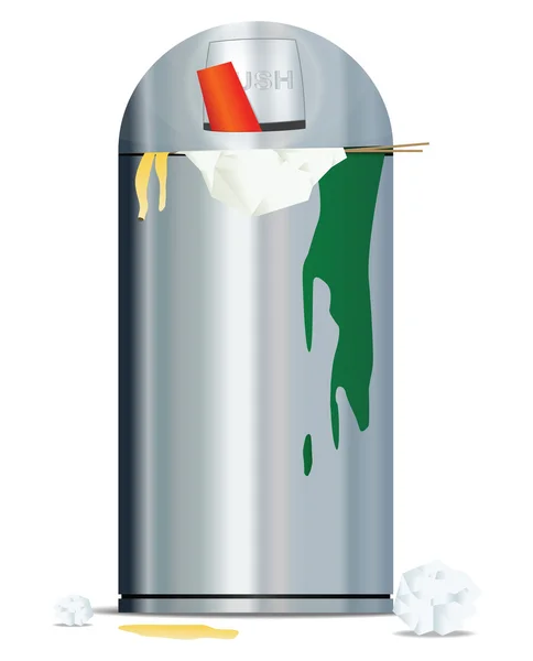 Papelera metálica llena de icono de basura — Vector de stock