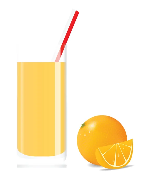 Sumo de laranja em vidro com fatia de laranja — Vetor de Stock