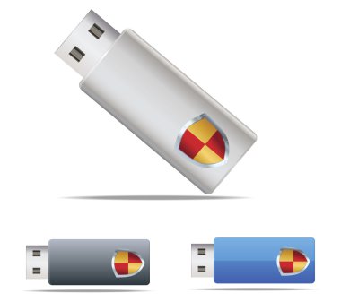 USB flash bellek ile kalkan. simge kümesi