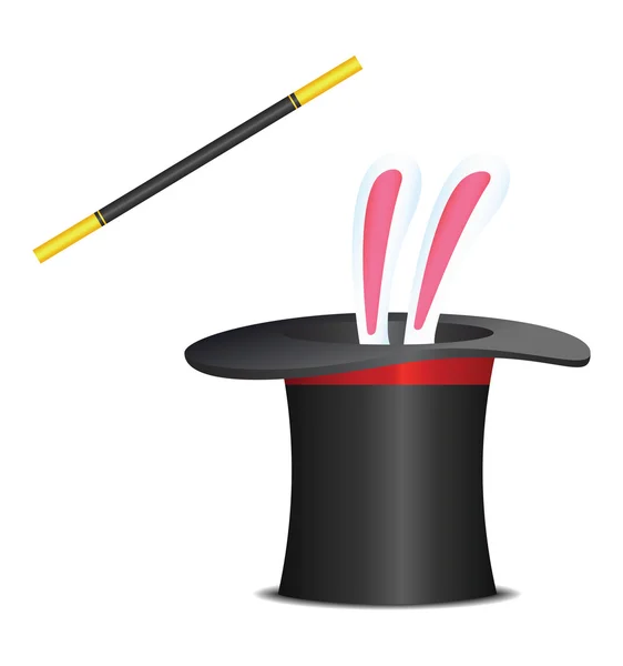 Волшебная шляпа с палочкой и кроликом. Векторная иллюстрация — стоковый вектор
