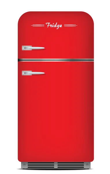 Red retro refrigerator. isolated on white — Stock Vector
