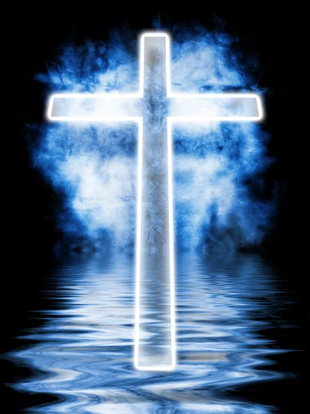 Светящийся крест на красном фоне Стоковое Фото
