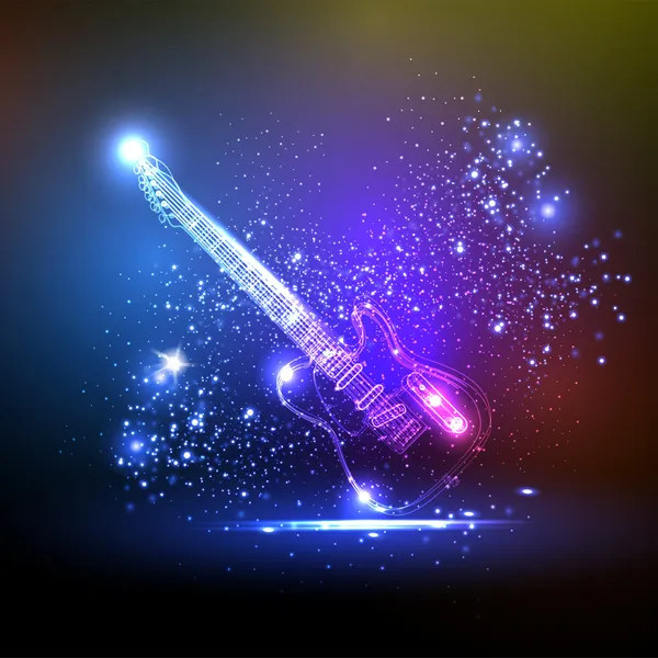 Neon light guitar, grunge music — Stock Vector