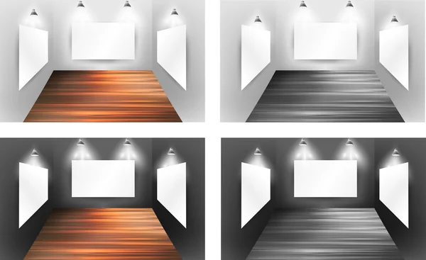 Galerie des musées Cadres intérieurs avec parquet et lumière — Image vectorielle