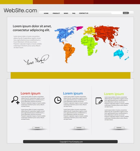 Шаблон веб-дизайна с картой мира — стоковый вектор