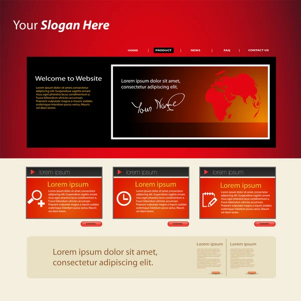 Website ontwerp rode sjabloon — Stockvector