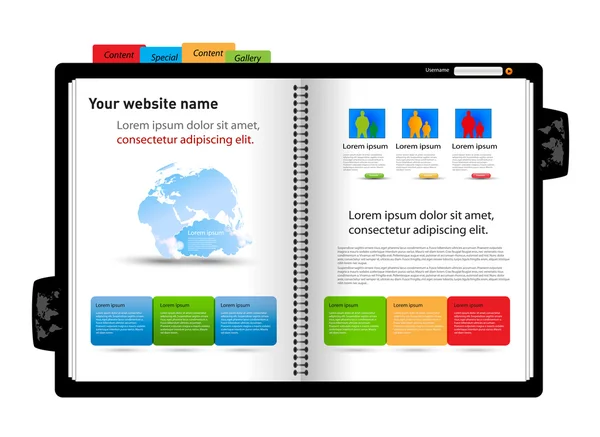 Modello di design del sito Web, progettazione del diario — Vettoriale Stock