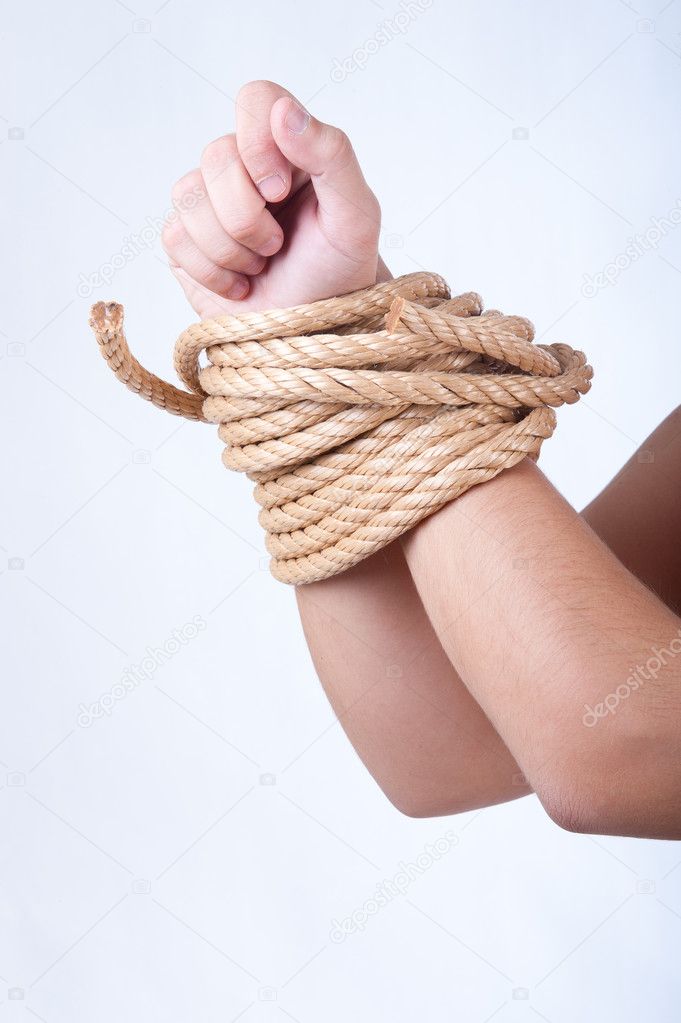 Arms tied with strong rope