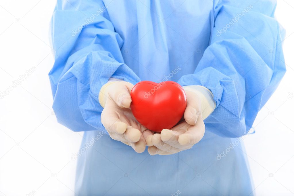 Sterile doctor holding heart