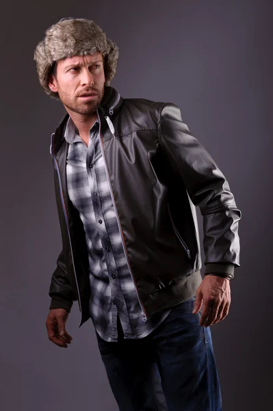 Handsome man in leather jacket Stock Photo