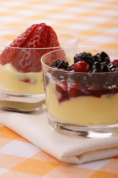 Vanilla custard with berries — Stock Photo, Image