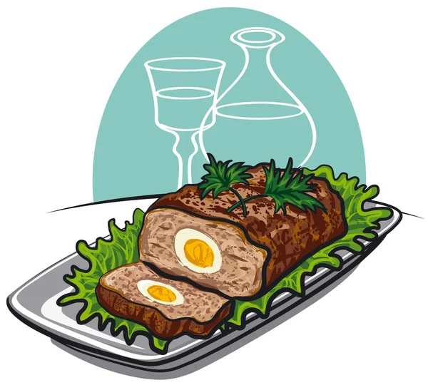 Gehaktbrood met gekookte eieren — Stockvector