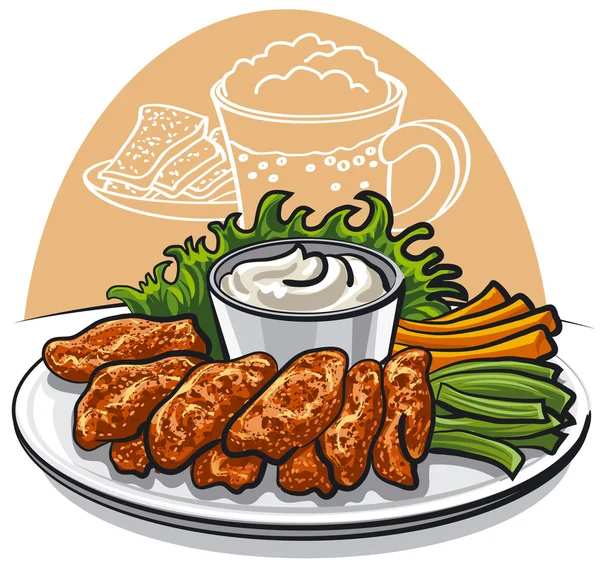 Fried chicken wings — Stock Vector