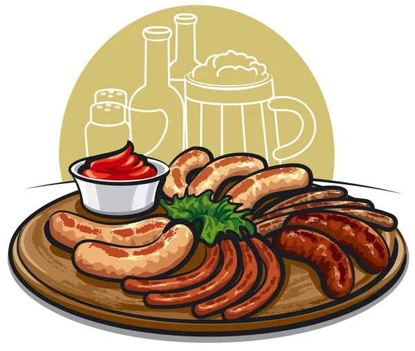 Grilled sausages with sauce — Stock Vector