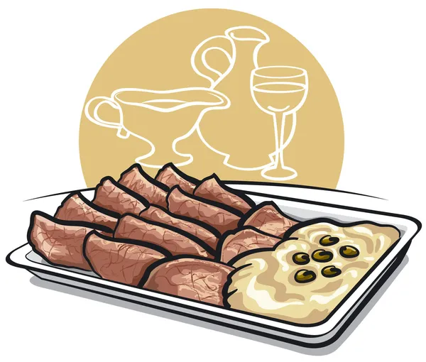 Κρέας κομμένο σε φέτες με σάλτσα — Διανυσματικό Αρχείο