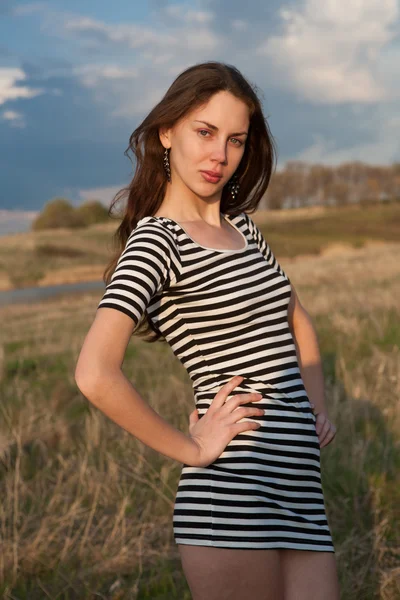 Portrait of the girl in a striped T-shirt — Stock Photo, Image