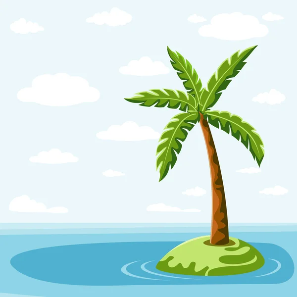 Palm tree island felhők és az ég — Stock Vector