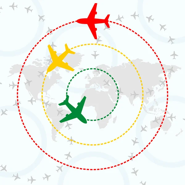 Aviões sobre mapa do mundo —  Vetores de Stock