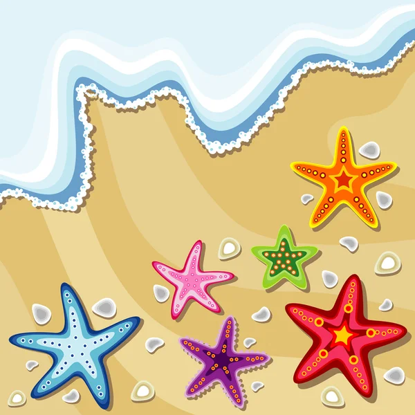 Fondo de verano con estrellas de mar — Vector de stock