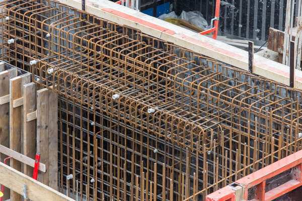 Steel bars ready for reinforced concrete foundation