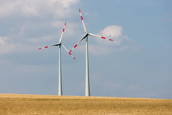 Two big wind turbines in the farmland of Germany — Stock Photo, Image