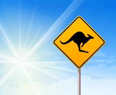 Kangaroo sign on blue sky clipart